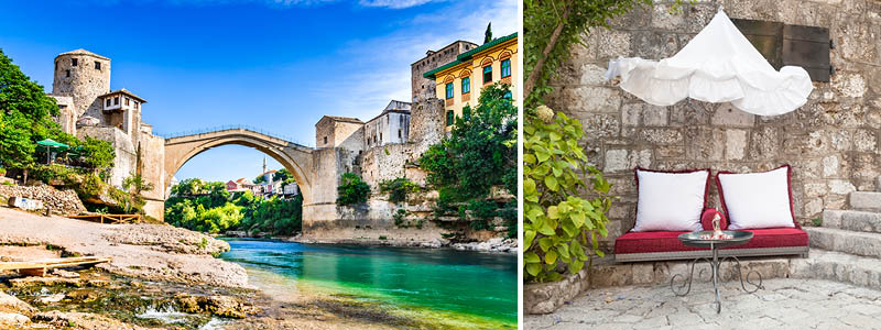 Den smukke stenbro over Neretvafloden i Mostar, Kroatien